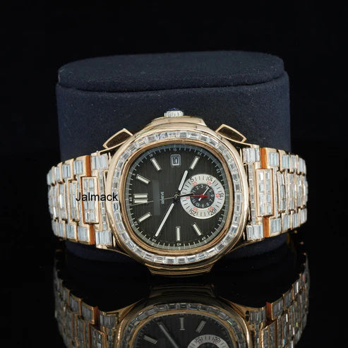 41MM Rose Gold Plated Luxury Bust Down Moissanite Diamond Automatic Watch, Customized Moissanite Studded Watch