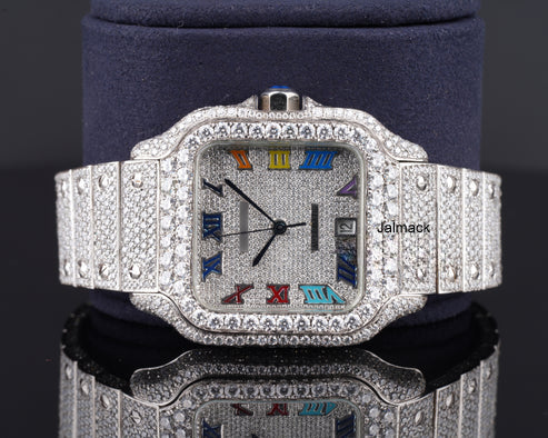 40MM Cartier Fully Iced Out Diamond Watch, Customized Moissanite Studded Watch
