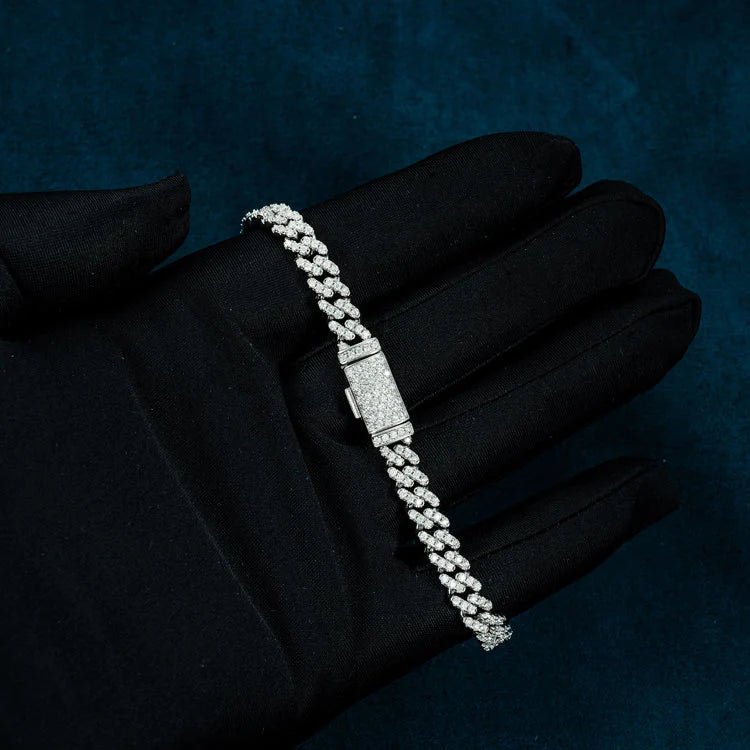6MM Sterling Silver Moissanite Diamond Hip Hop Miami Cuban Link Bracelet