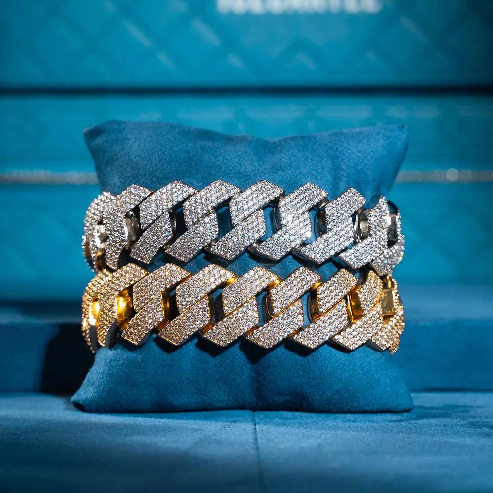 20MM Sparkling Yellow Gold Plated Moissanite Cuban Link Bracelet For jewelry fashion's