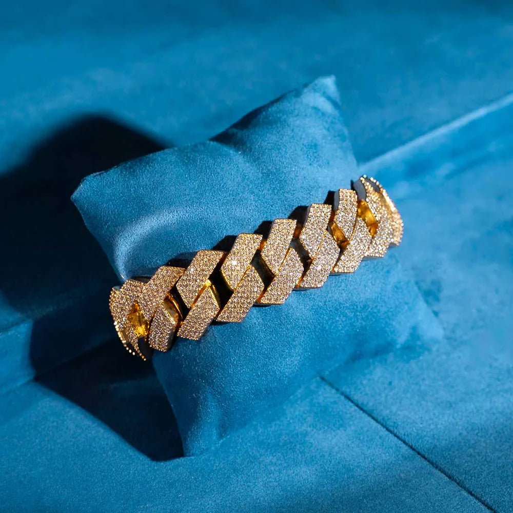 20MM Sparkling Yellow Gold Plated Moissanite Cuban Link Bracelet For jewelry fashion's