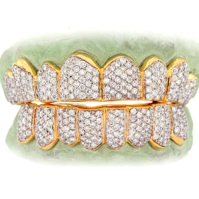 Unique 8 top and 8 bottom yellow gold plated Miami moissanite teeth Grillz for fashion's