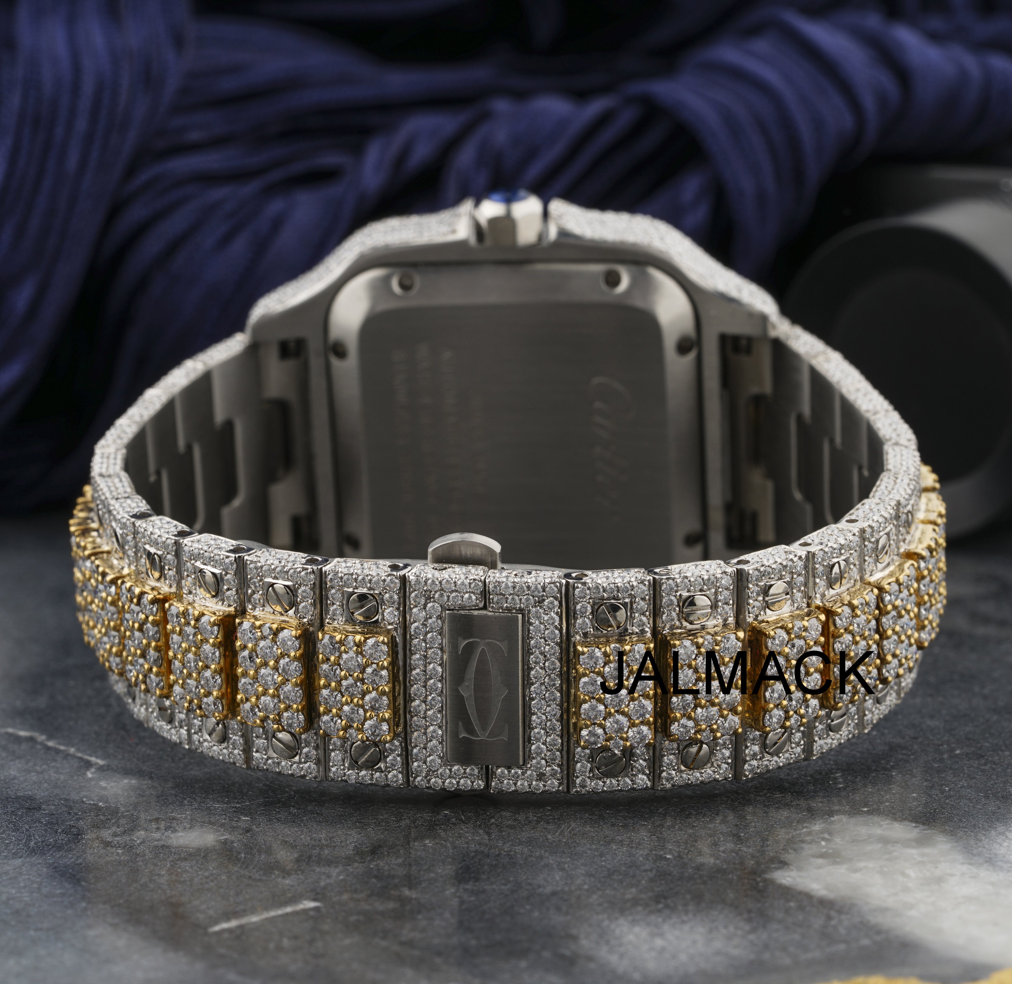 VVS Moissanite 40MM Cartier Fully Iced Out Watch, Customized Moissanite Studded Watch