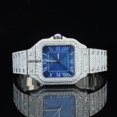 VVS1 40MM Cartier Fully Bust Down Diamond Watch, Customized Moissanite Studded Watch