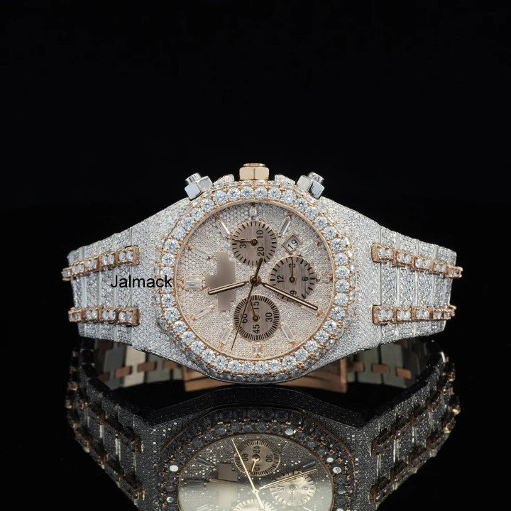 41MM Fully Iced Out VVS Moissanite Diamond Watch, Customized Moissanite Studded Watch