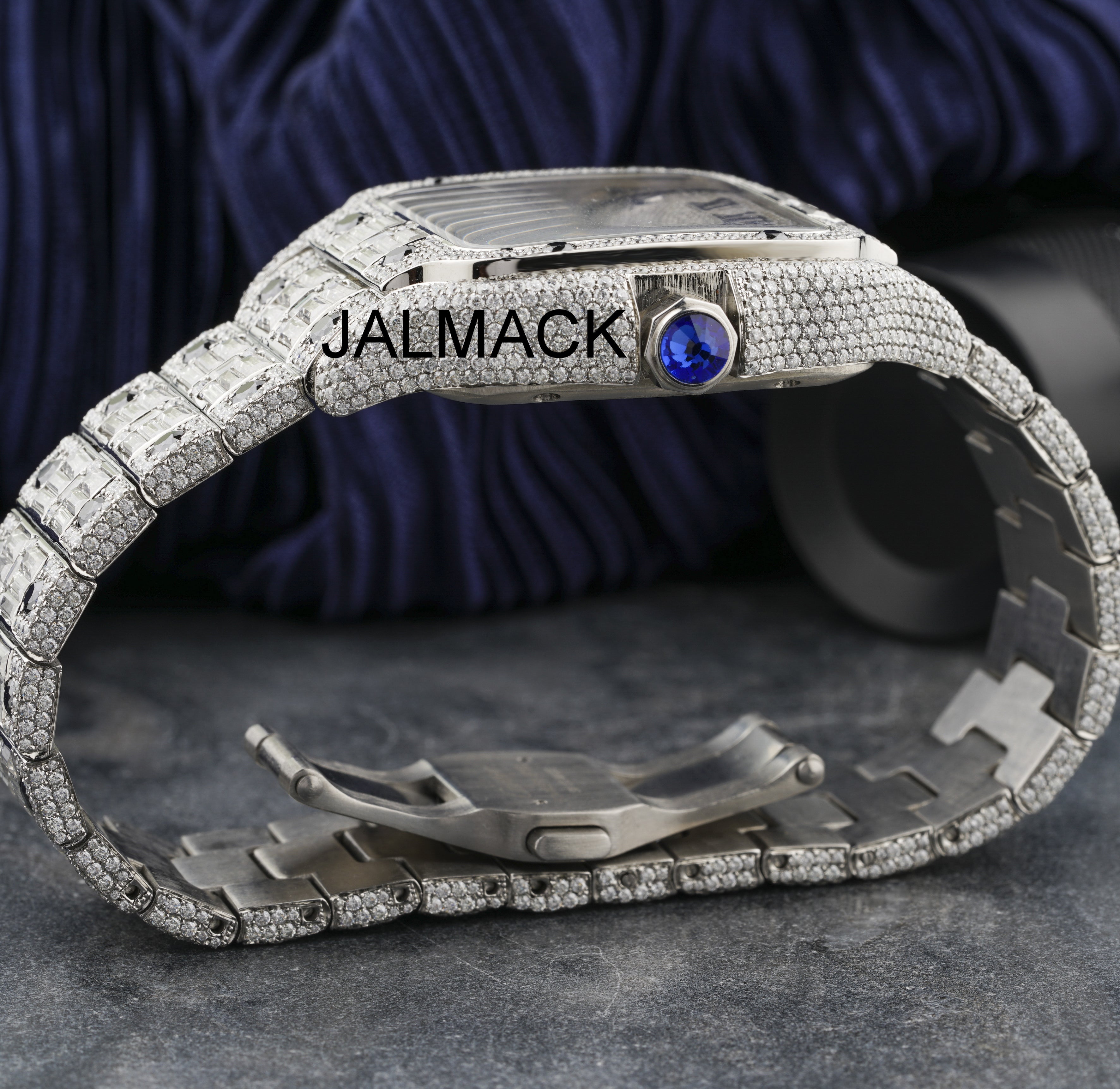 Black and White Moissanite 40MM Cartier Fully Iced Out Diamond Watch, Customized Moissanite Studded Watch