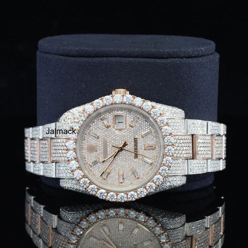 Customized Moissanite Studded Watch, 41MM Date Just fully Bust down Moissanite Diamond Watch