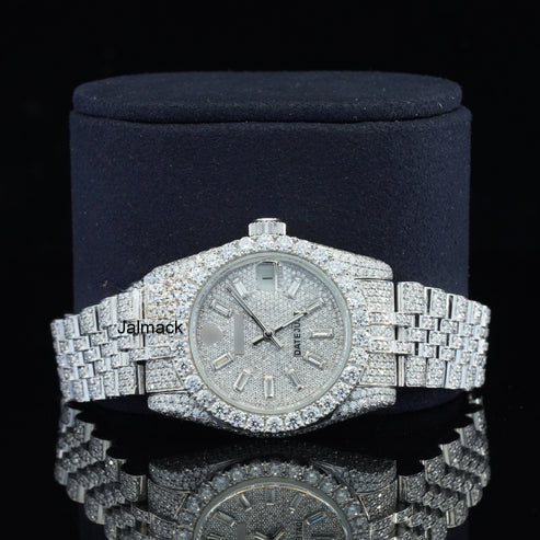 Customized Moissanite Studded Watch, 41MM Date Just fully Bust down Moissanite Diamond Watch