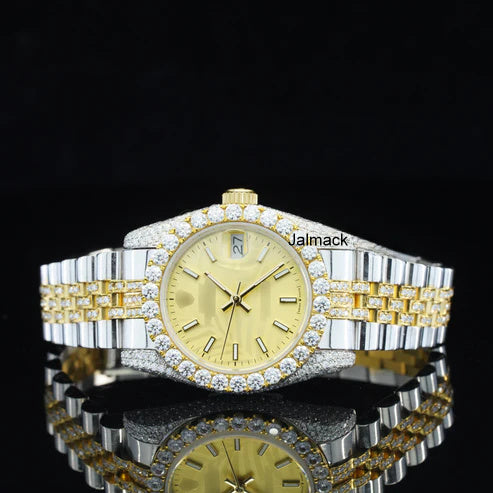 Customized Moissanite Studded Watch, 36MM Date Just fully Bust down Moissanite Diamond Watch