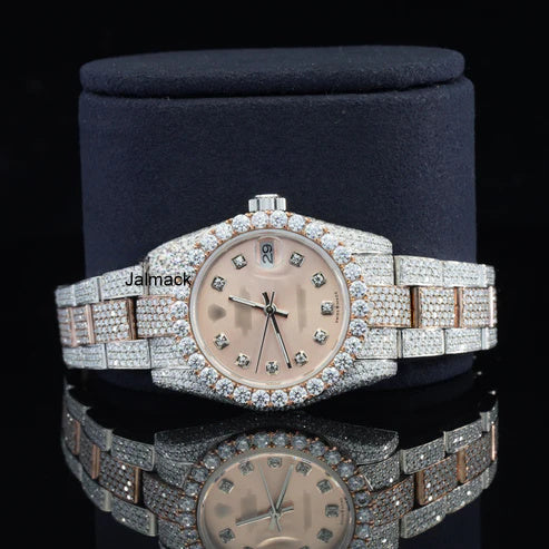 Customized Moissanite Studded Watch, 36MM Date Just fully Bust down Moissanite Diamond Watch