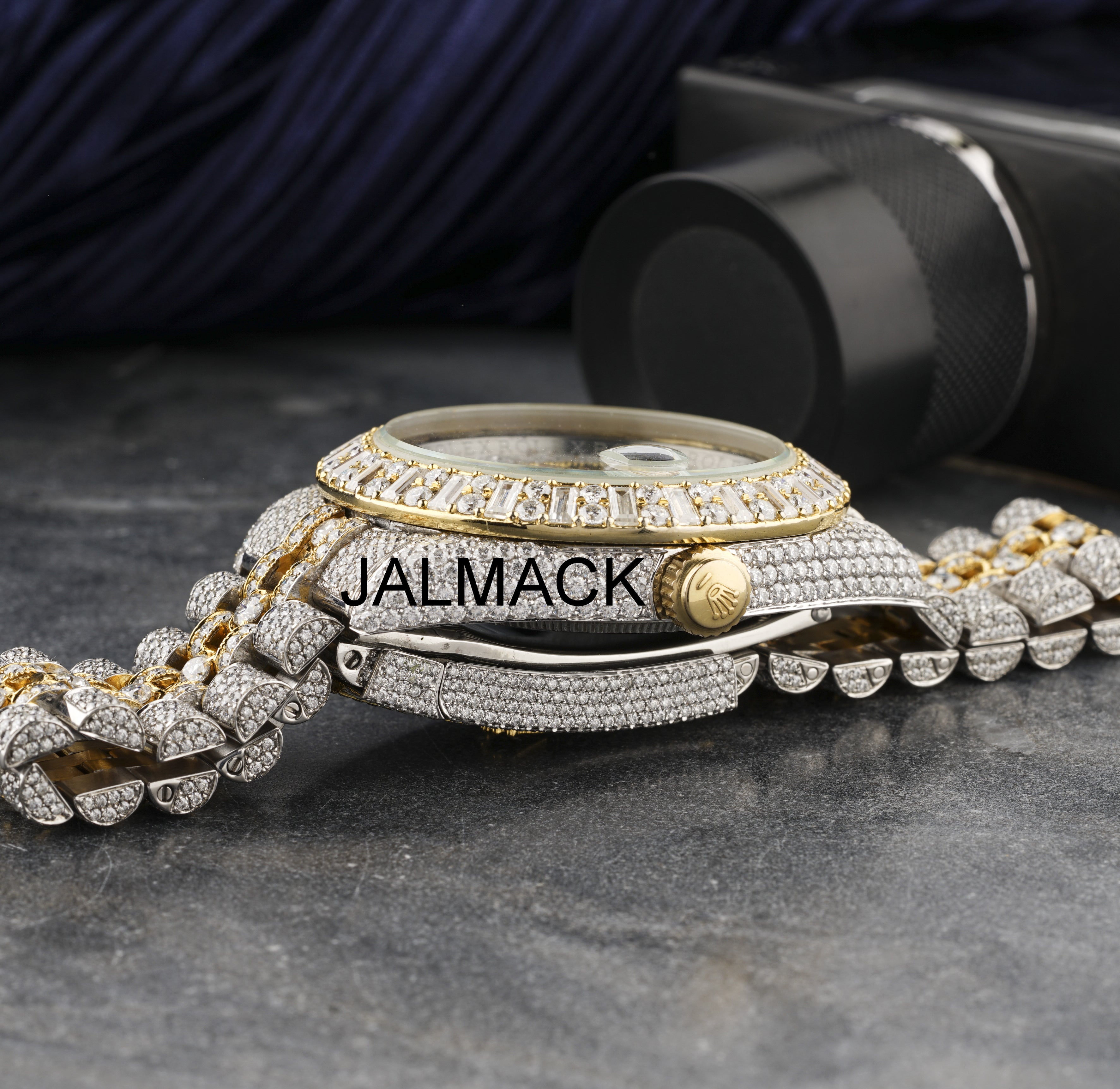 41MM Date Just Unique Moissanite Diamond Watch, Customized Moissanite Studded Watch