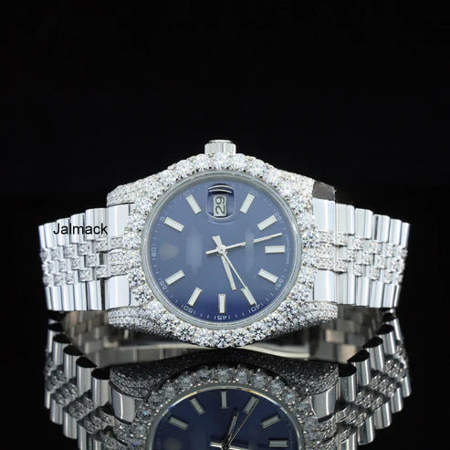 Customized Moissanite Studded Watch, 41MM Date Just fully Bust down Moissanite Diamond Watch