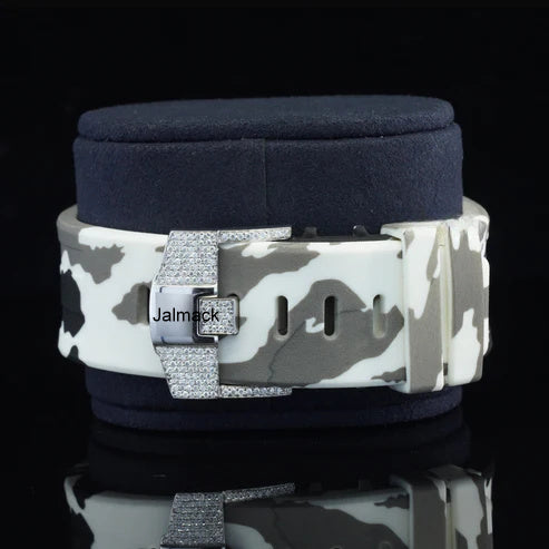 Stainless Steel Iced Out Moissanite Diamond Automatic Rubber Belt Watch, Customized Moissanite Studded Rubber belt Watch