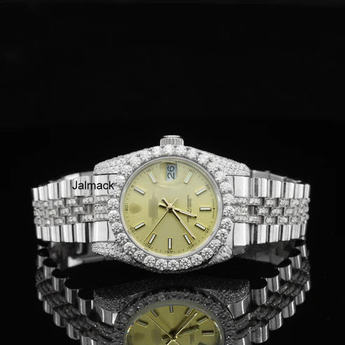 Customized Moissanite Studded Watch, 41MM Date Just fully Bust down Moissanite Diamond Watch