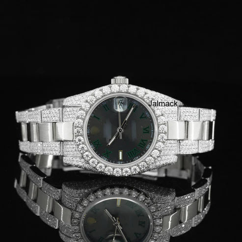 Customized Moissanite Studded Watch, 41MM Date Just fully Bust down Moissanite Diamond Watch