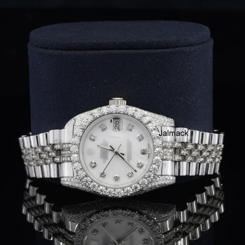 Customized Moissanite Studded Watch, 36MM Date Just fully Bust down Moissanite Diamond Watch