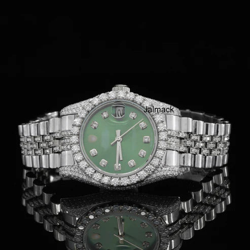 Customized Moissanite Studded Watch, 36MM Date Just fully Bust down Moissanite Diamond Watch