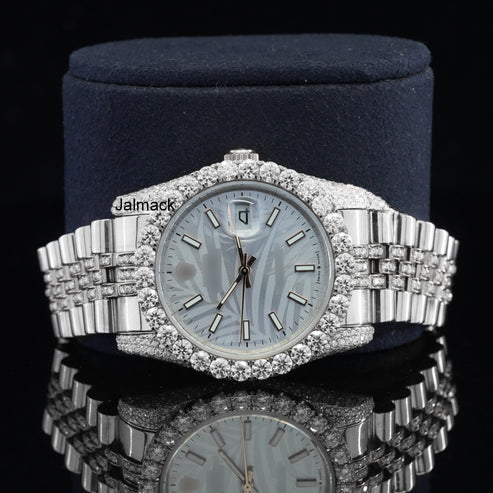 Customized Moissanite Studded Watch, 41MM Date Just fully Bust down Moissanite Diamond Watch