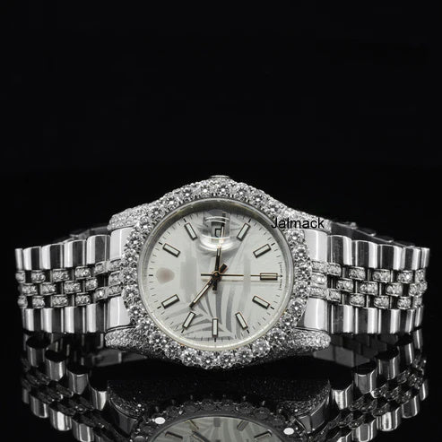 Customized Moissanite Studded Watch, 41MM Date Just fully Bust down Moissanite Diamond Watch