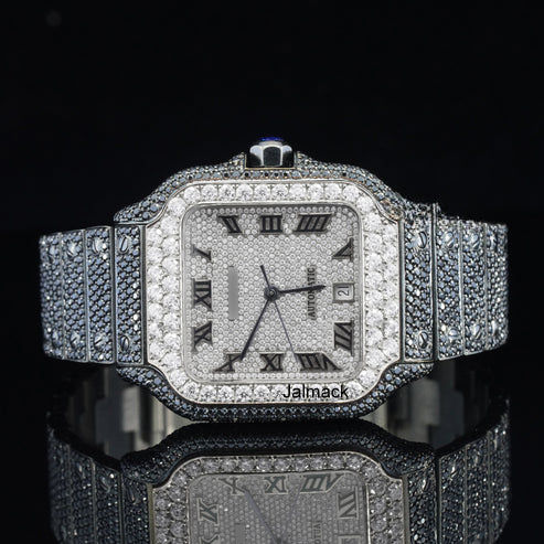 VVS1 40MM Cartier Fully Bust Down Diamond Watch, Customized Moissanite Studded Watch