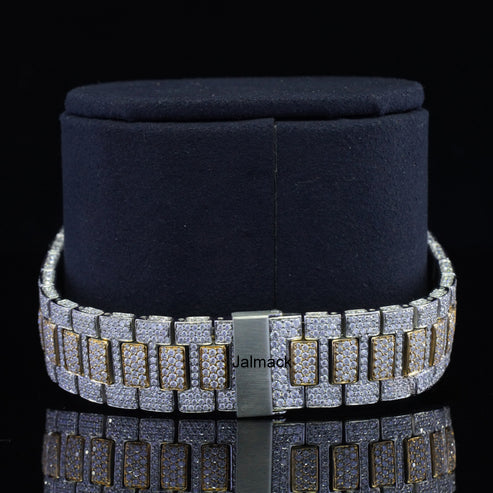 VVS1 Two Tone 41MM Luxury Bust Down Moissanite Diamond Automatic Watch, Customized Moissanite Studded Watch