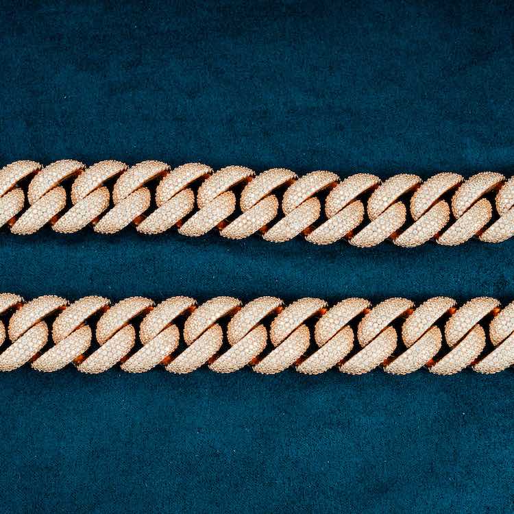 20MM Hip Hop Rose Gold Moissanite Diamond Cuban Link Chain For Men & Women