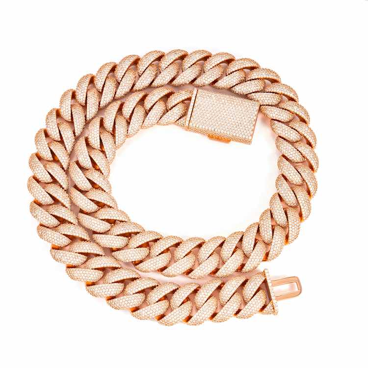 20MM Hip Hop Rose Gold Moissanite Diamond Cuban Link Chain For Men & Women