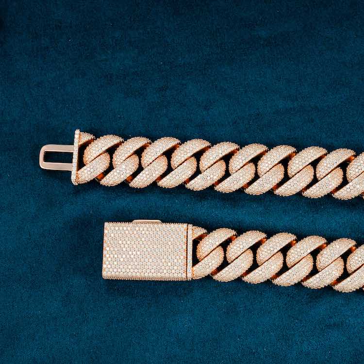 20MM Hip Hop Rose Gold Moissanite Diamond Cuban Link Chain For Men & Women