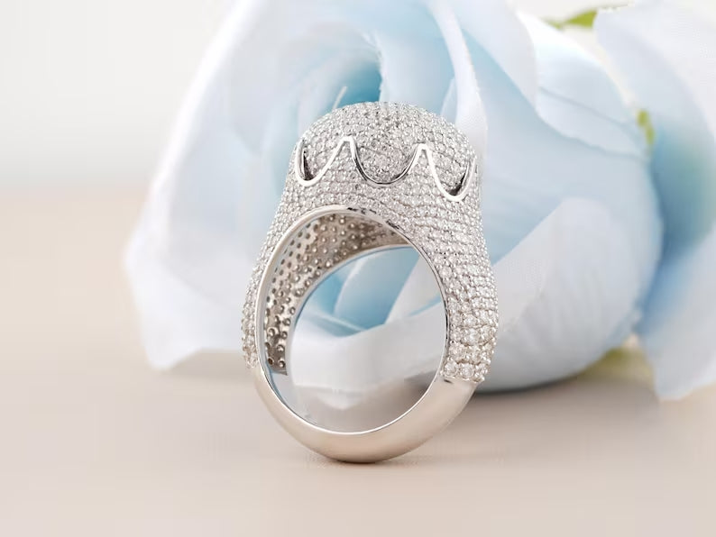 Iced Out Real Moissanite Diamond Hip Hop Ring - Hip Hop Custom Name Ring, Moissanite Diamond in Silver Ring