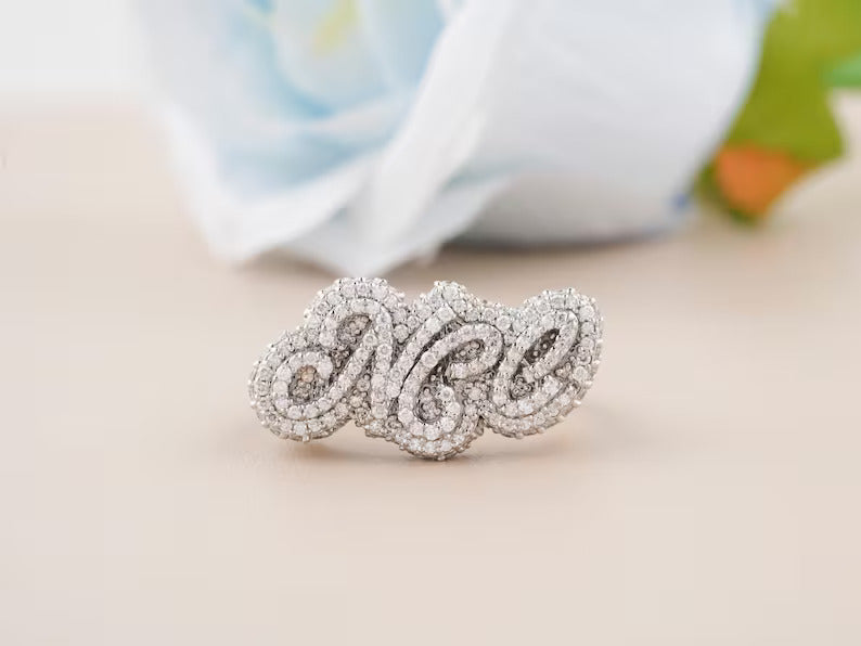 925 Silver Real Moissanite Hip Hop Ring - Personalize Hip Hop Custom Name Ring for her anniversary gift