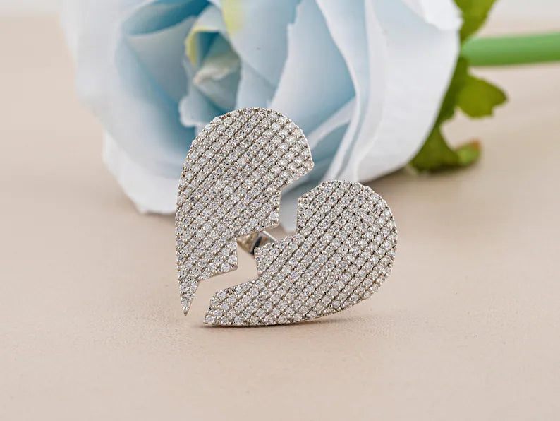 Luxury Moissanite Diamond Heart Hip hop Ring - Broken Heart 925 Sterling Silver Ring for valentine's day