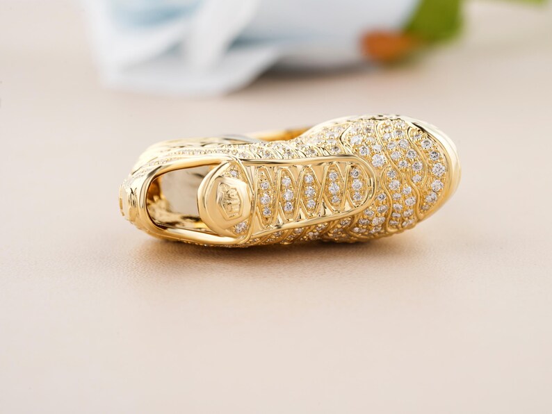 VVS1 Moissanite Hip Hop Shoes Ring - 10k Yellow Gold Plated Luxury Ring, 925 Sterling Silver Men Ring, Birthday Gift for Him