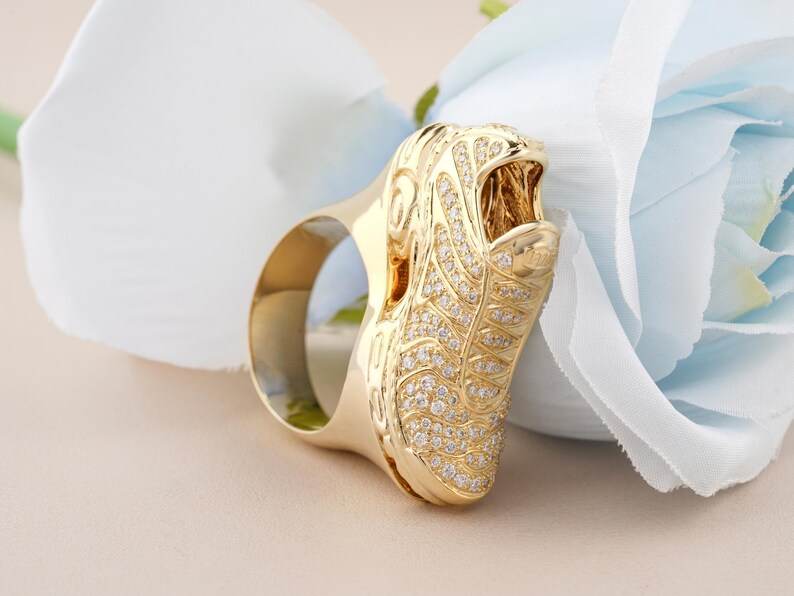 VVS1 Moissanite Hip Hop Shoes Ring - 10k Yellow Gold Plated Luxury Ring, 925 Sterling Silver Men Ring, Birthday Gift for Him