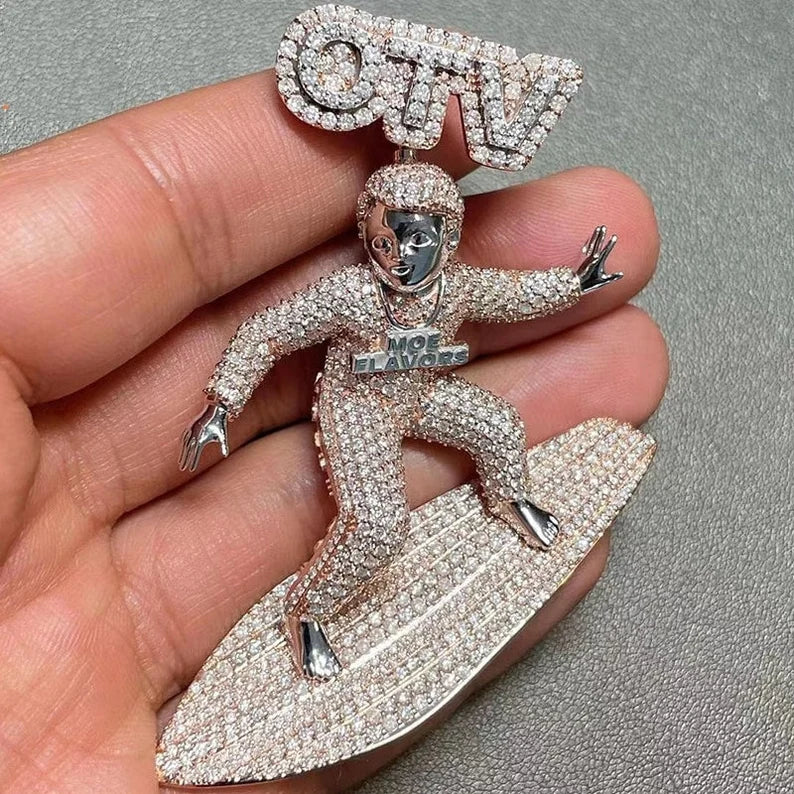 Moissanite Diamond Cartoon Pendant, Iced Out Hip Hop Pendant Jewelry for Everyday Use, Sterling Silver Hip Hop Charm Jewelry
