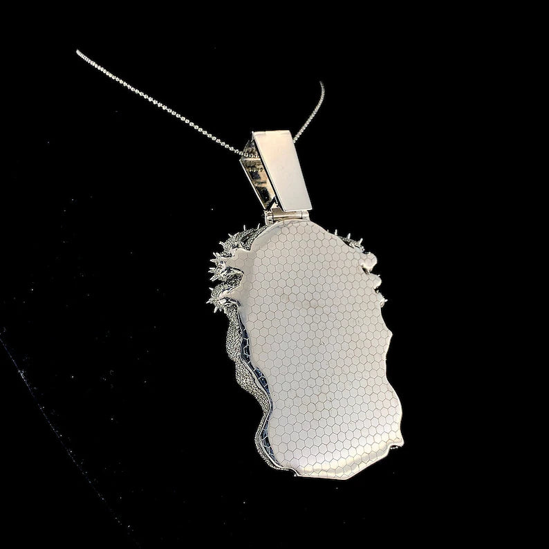 Face Pendant Made in 925 Sterling Silver Studded with VVS Colorless Moissanite Stone