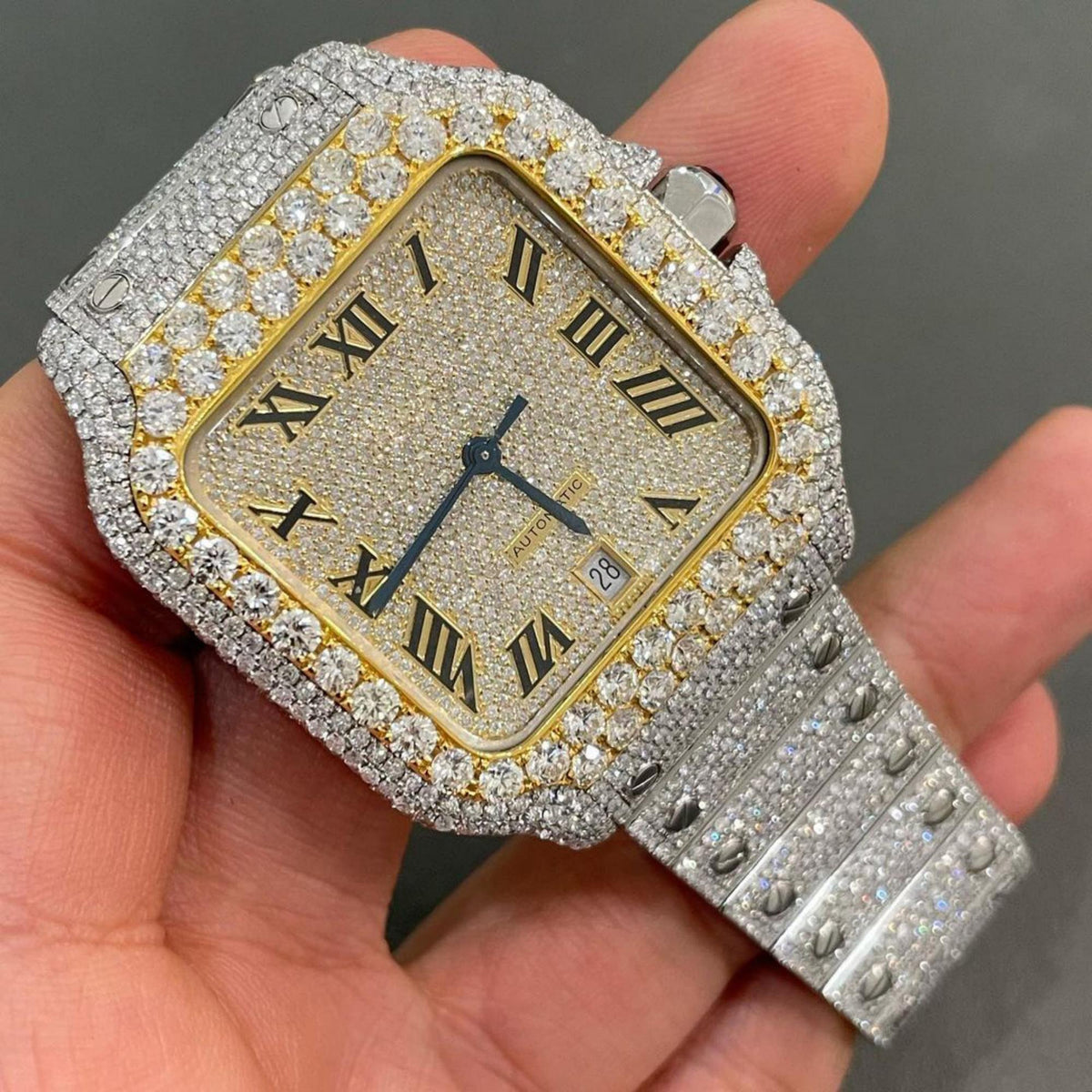 Luxury 40MM Cartier Fully Automatic Stainless Steel Moissanite Diamond Watch for Men's Jewelry Fashion