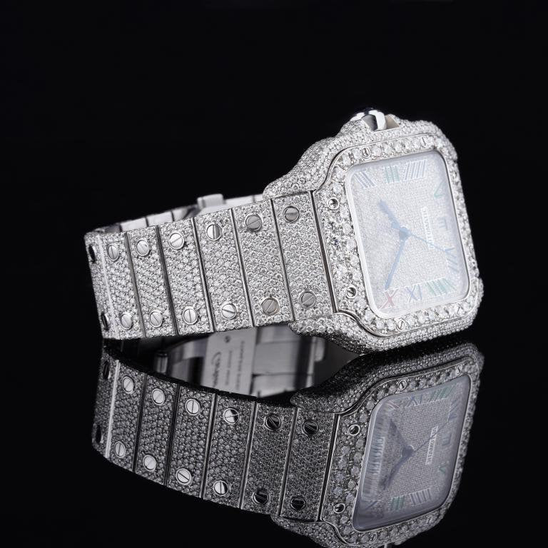 40MM Cartier Fully Iced Out Diamond Watch, Customized Moissanite Studded Watch