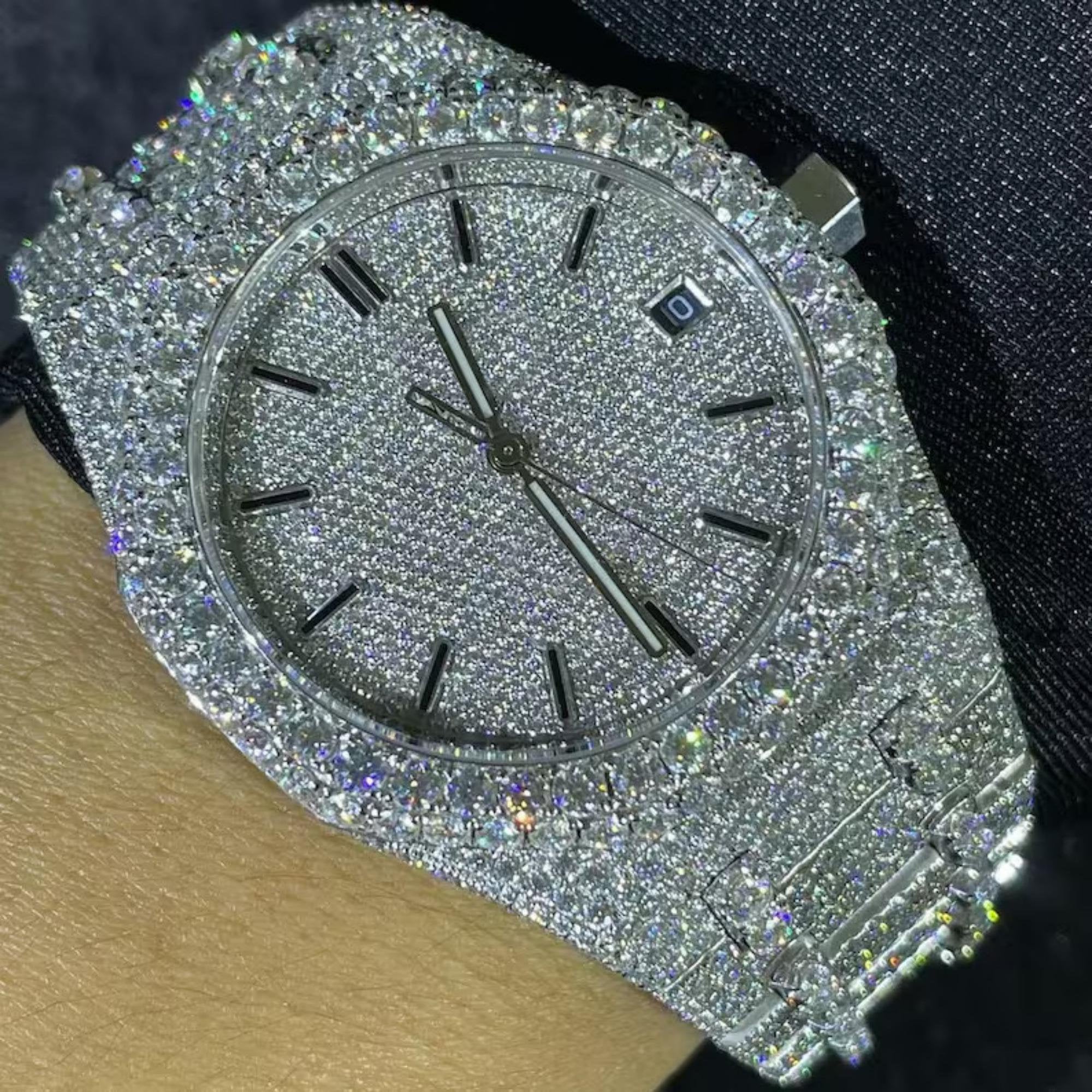 Luxury 41MM Iced Out VVS Moissanite Diamond fully Automatic Watch, Customized Moissanite Studded Watch