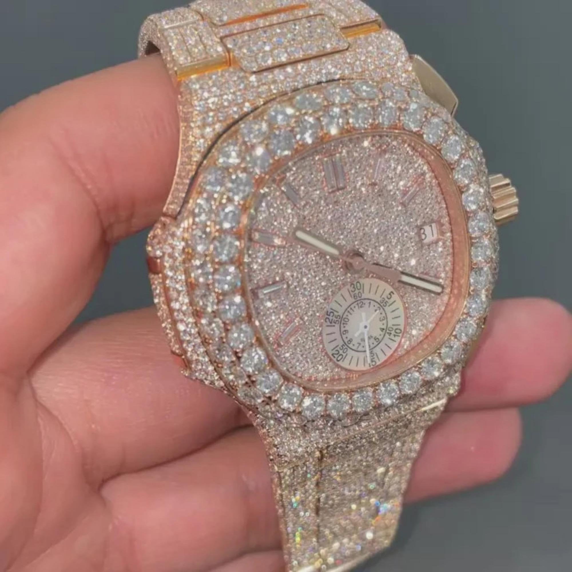 Iced Out 41MM Luxury Bust Down Moissanite Diamond Automatic Watch, Customized Moissanite Studded Watch