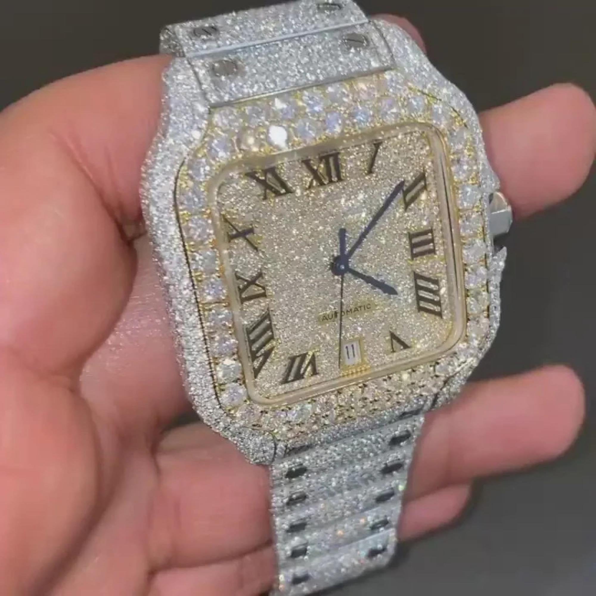 Luxury 40MM Cartier Fully Automatic Stainless Steel Moissanite Diamond Watch for Men's Jewelry Fashion