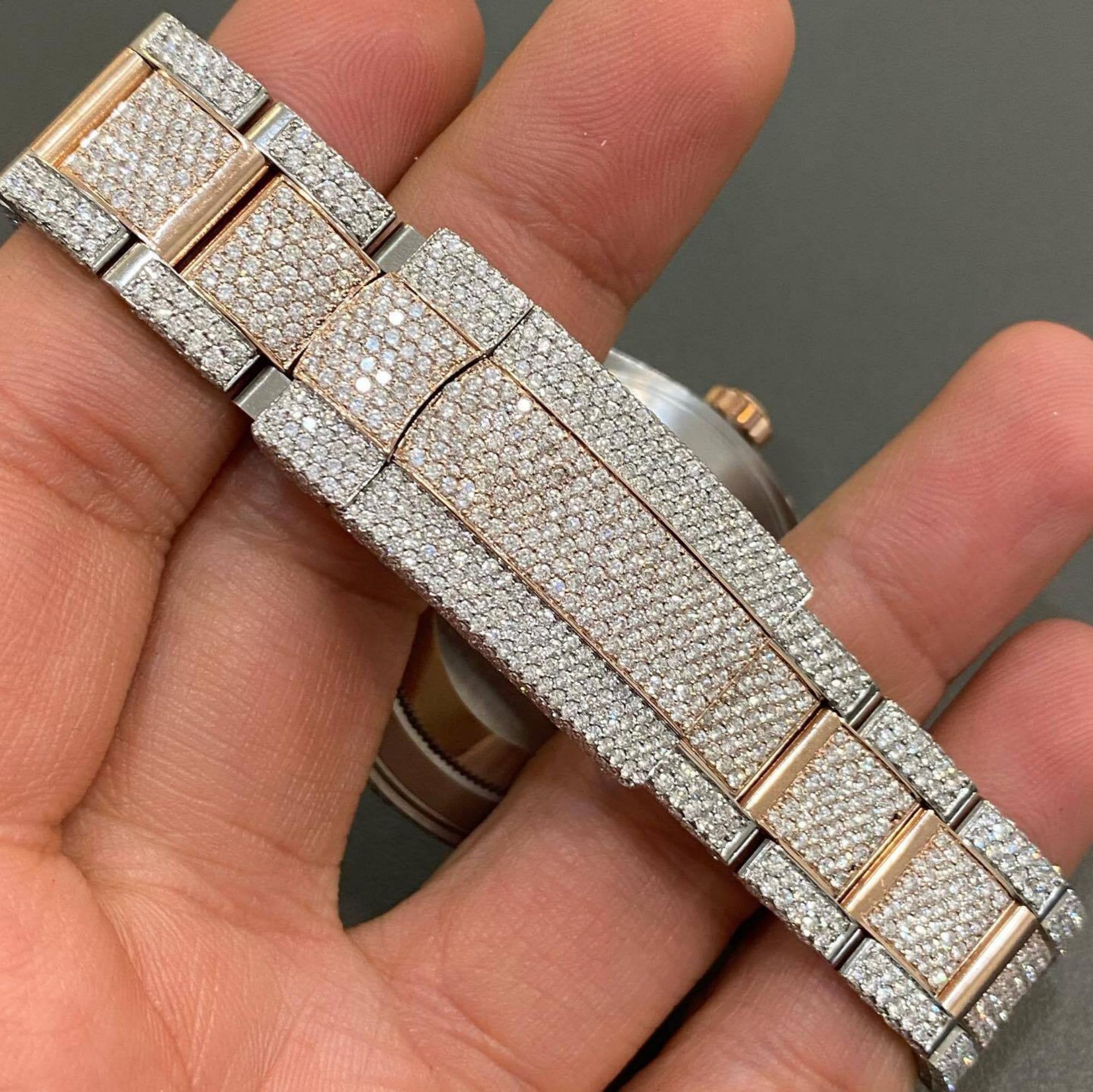 Two Tone 41MM Date Just Arabic Dial Moissanite Diamond Automatic Watch full Studded for Men & Women
