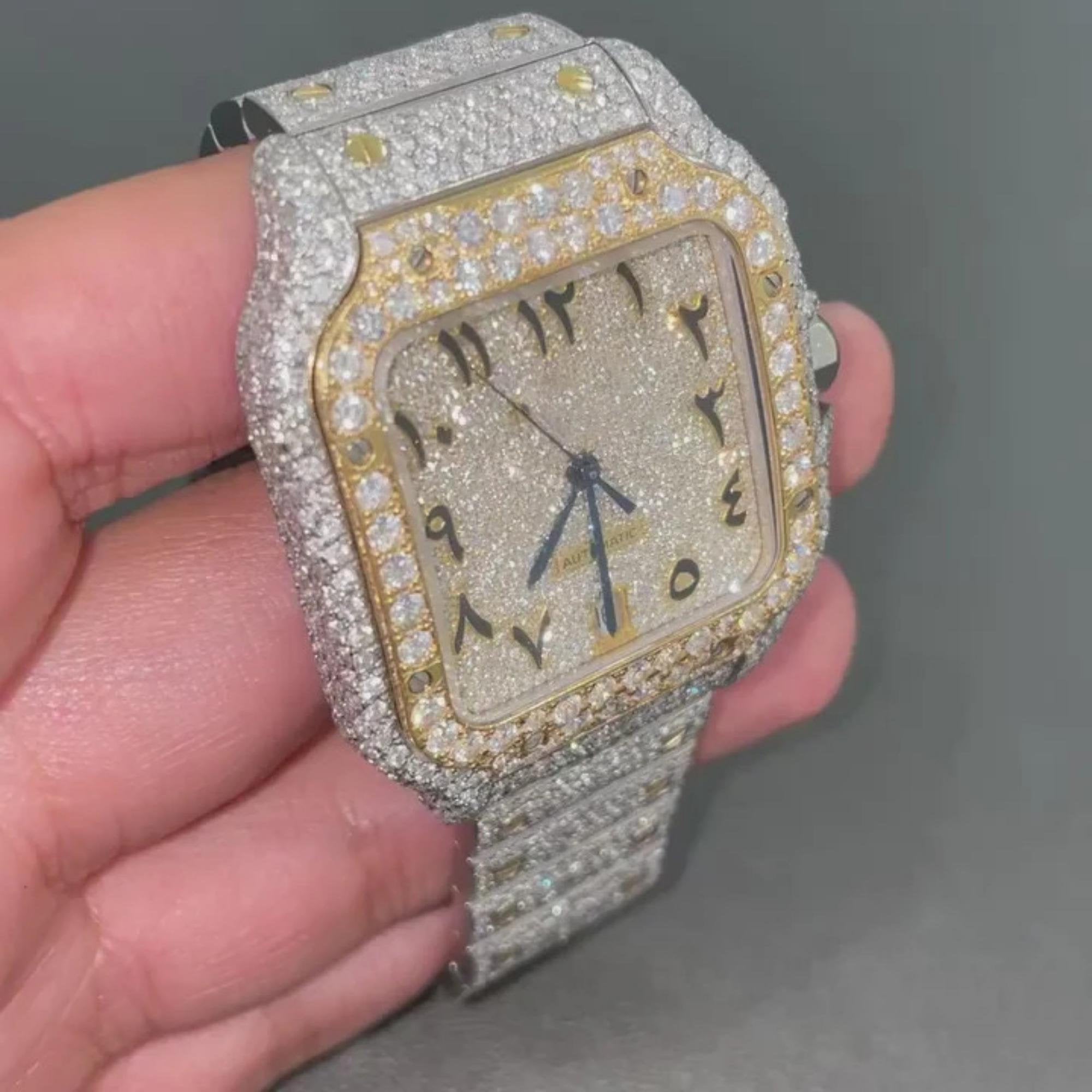 VVS Two tone 40MM Cartier Fully Bust Down Diamond Automatic Watch With Arabic Dial