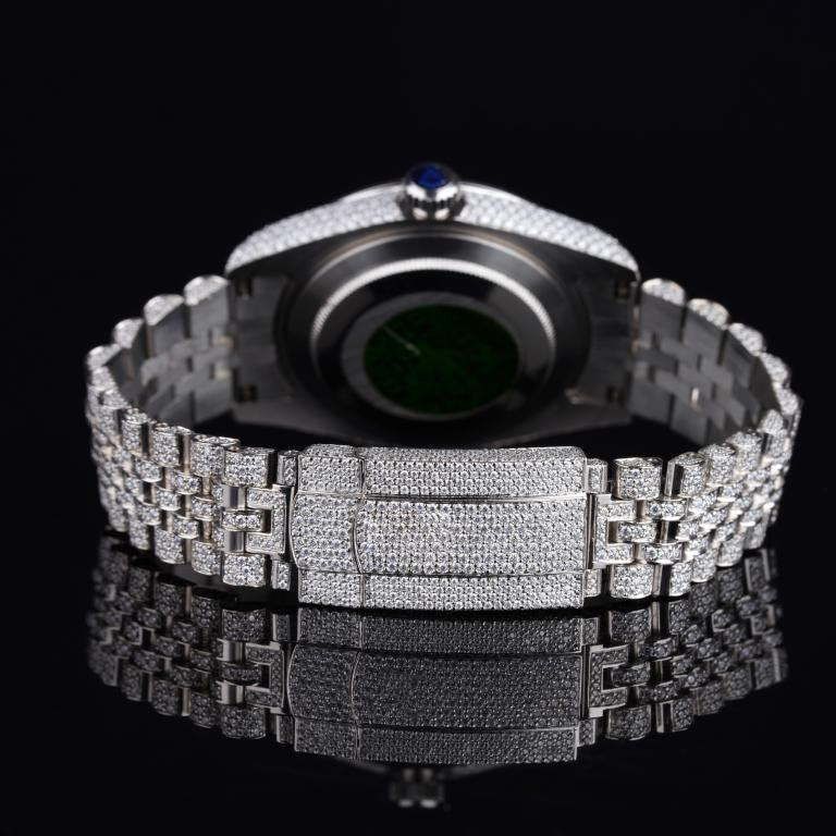 Sparkling Rolex 41MM Date Just Moissanite Diamond Watch With Roman Letter, Customized Moissanite Studded Watch
