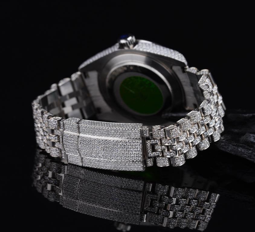 Sparkling Rolex 41MM Date Just Moissanite Diamond Watch With Roman Letter, Customized Moissanite Studded Watch