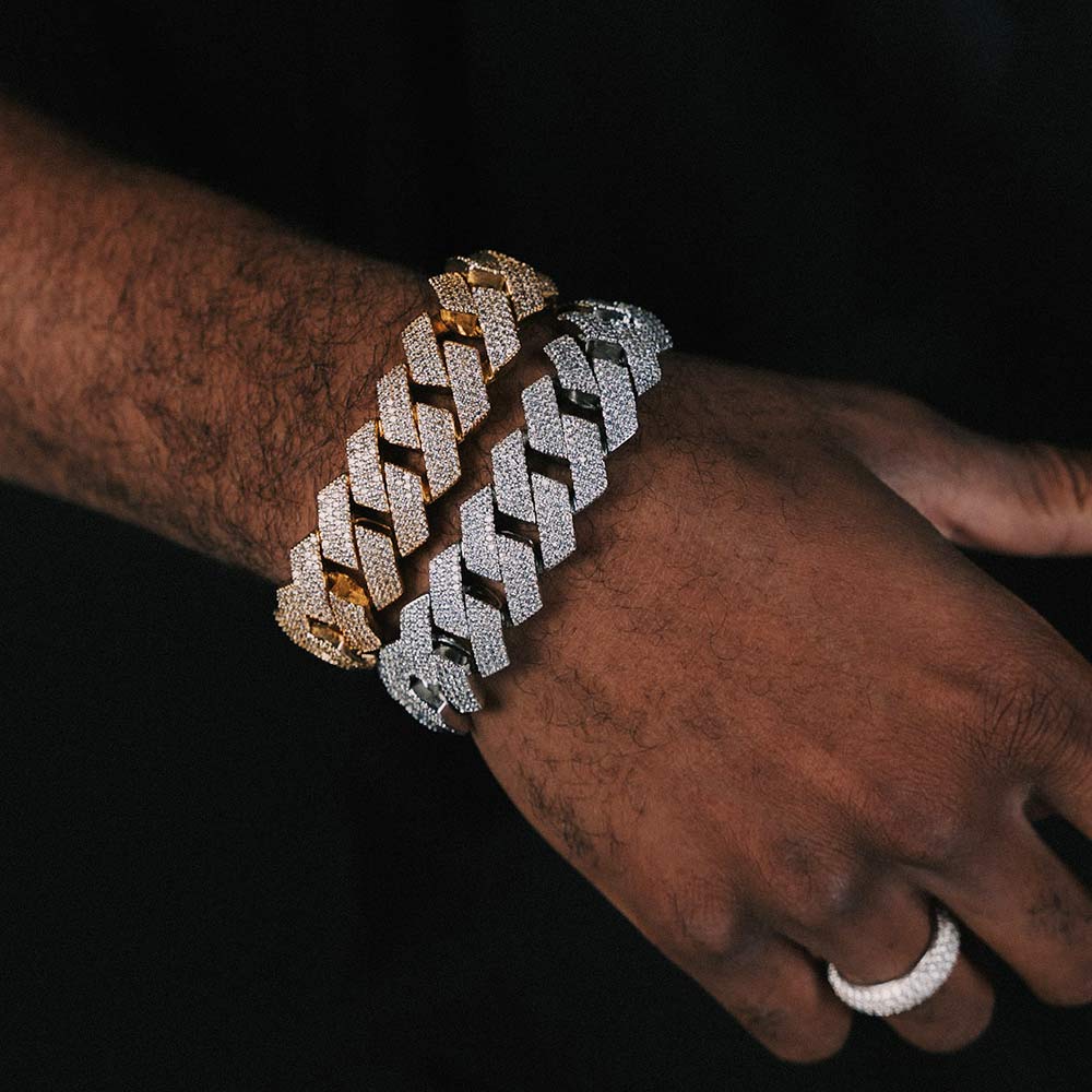 20MM Sparkling Yellow Gold Plated Moissanite Cuban Link Bracelet For jewelry fashion's
