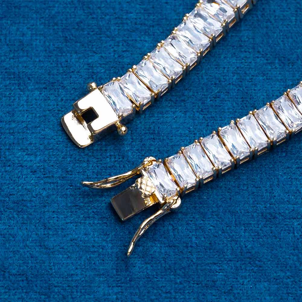 8MM Sparkling 925 Sterling Silver Moissanite Tennis Bracelet with Baguette Diamonds