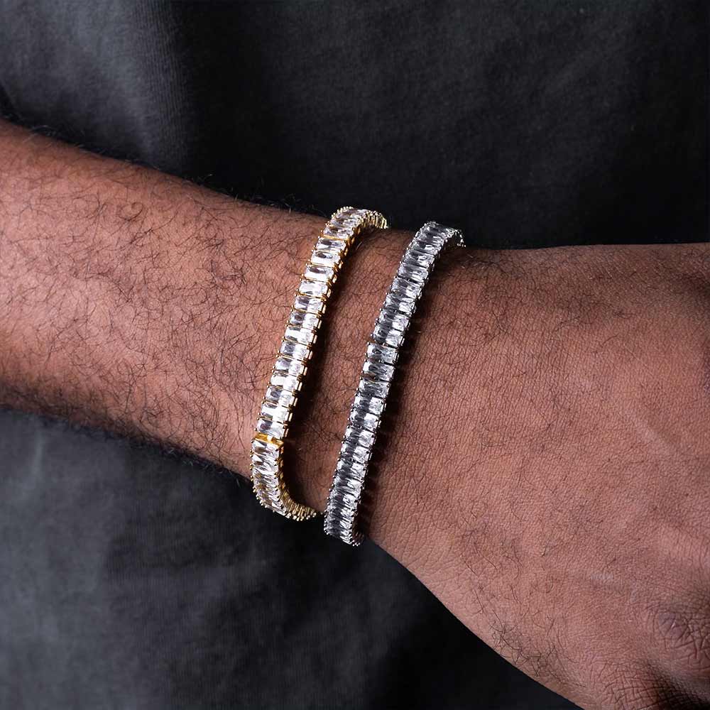 8MM Sparkling 925 Sterling Silver Moissanite Tennis Bracelet with Baguette Diamonds