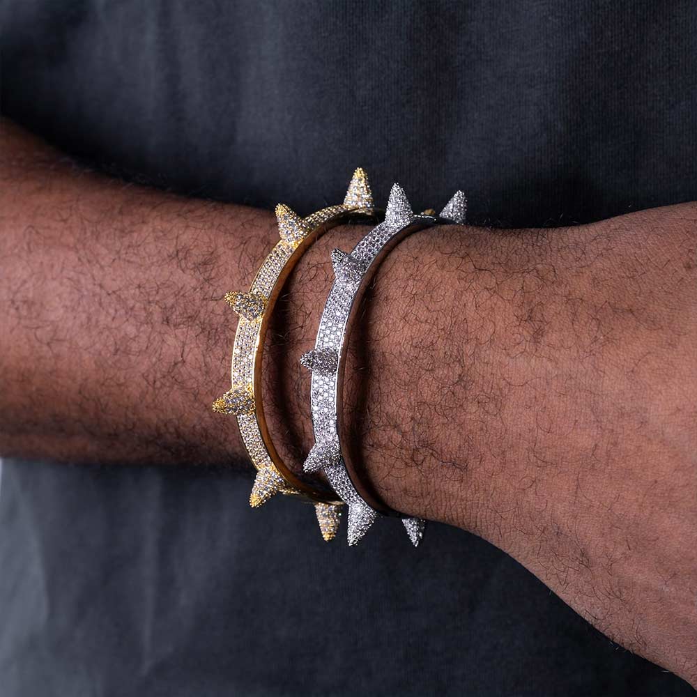 Brilliant 925 Silver Men's Moissanite Spiked Bangle Bracelet for Hip hop Fashion